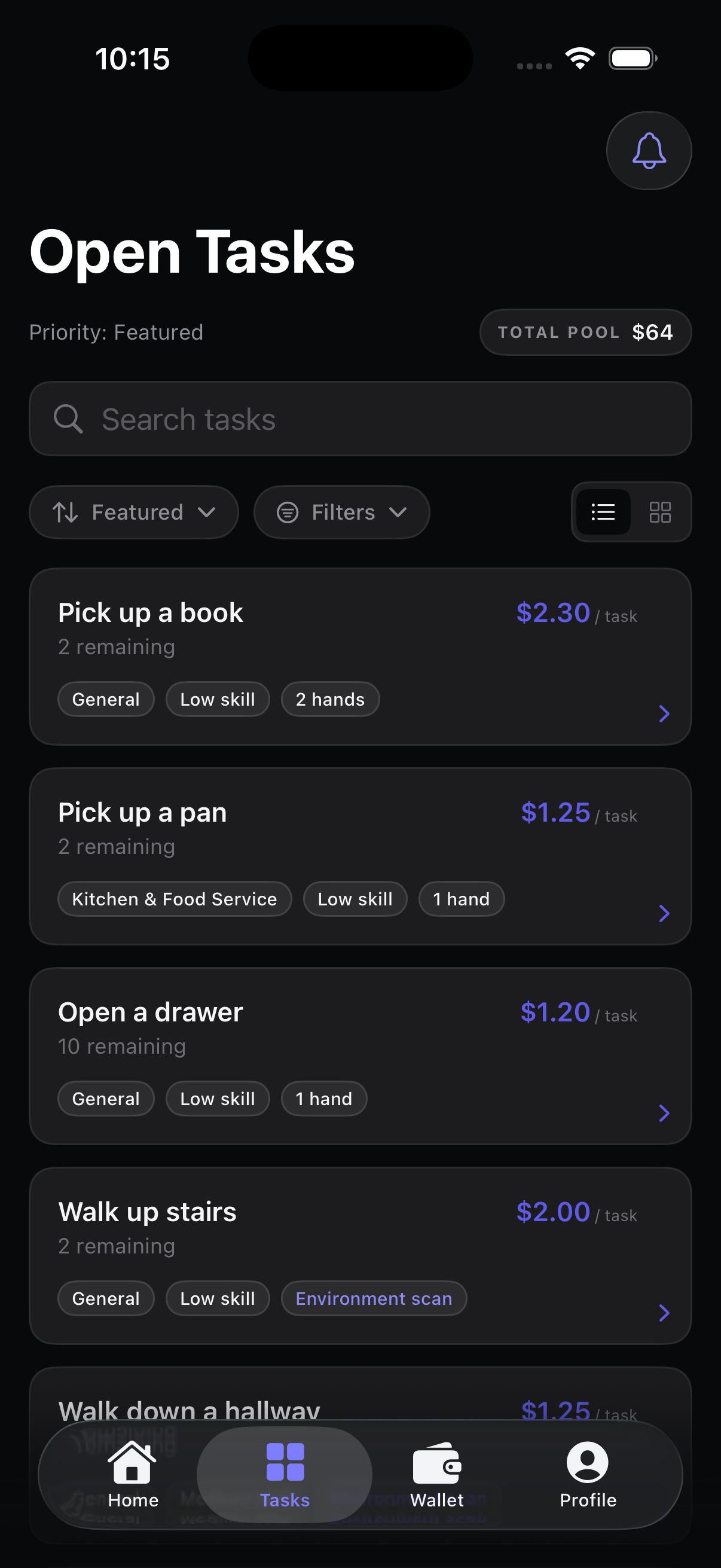 Sourceify Tasks screen on iPhone